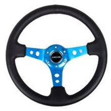 Load image into Gallery viewer, NRG Reinforced Steering Wheel (350mm / 3in. Deep) Blk Leather w/Blue Circle Cutout Spokes - Black Ops Auto Works