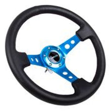 Load image into Gallery viewer, NRG Reinforced Steering Wheel (350mm / 3in. Deep) Blk Leather w/Blue Circle Cutout Spokes - Black Ops Auto Works