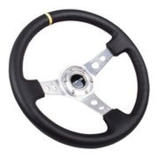 Load image into Gallery viewer, NRG Reinforced Steering Wheel (350mm / 3in. Deep) Blk Leather w/Circle Cut Spokes &amp; Single Yellow CM - Black Ops Auto Works