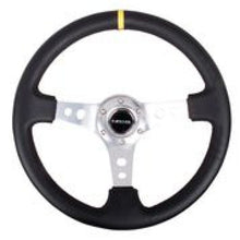 Load image into Gallery viewer, NRG Reinforced Steering Wheel (350mm / 3in. Deep) Blk Leather w/Circle Cut Spokes &amp; Single Yellow CM - Black Ops Auto Works