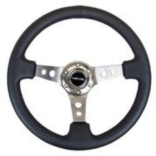 Load image into Gallery viewer, NRG Reinforced Steering Wheel (350mm / 3in. Deep) Blk Leather w/Gunmetal Circle Cutout Spokes - Black Ops Auto Works