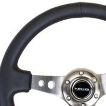 Load image into Gallery viewer, NRG Reinforced Steering Wheel (350mm / 3in. Deep) Blk Leather w/Gunmetal Circle Cutout Spokes - Black Ops Auto Works