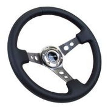 Load image into Gallery viewer, NRG Reinforced Steering Wheel (350mm / 3in. Deep) Blk Leather w/Gunmetal Circle Cutout Spokes - Black Ops Auto Works