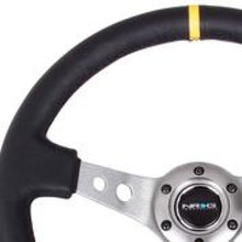 Load image into Gallery viewer, NRG Reinforced Steering Wheel (350mm / 3in. Deep) Blk Leather w/Gunmetal Cutout Spoke &amp; Yellow CM - Black Ops Auto Works