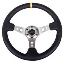 Load image into Gallery viewer, NRG Reinforced Steering Wheel (350mm / 3in. Deep) Blk Leather w/Gunmetal Cutout Spoke &amp; Yellow CM - Black Ops Auto Works
