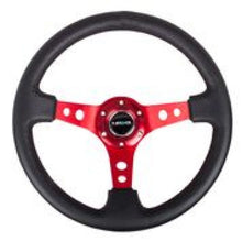 Load image into Gallery viewer, NRG Reinforced Steering Wheel (350mm / 3in. Deep) Blk Leather w/Red Circle Cutout Spokes - Black Ops Auto Works