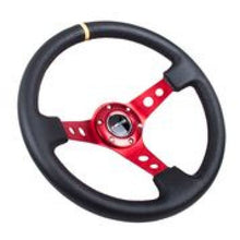 Load image into Gallery viewer, NRG Reinforced Steering Wheel (350mm / 3in. Deep) Blk Leather w/Red Spokes &amp; Sgl Yellow Center Mark - Black Ops Auto Works