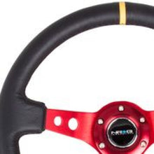 Load image into Gallery viewer, NRG Reinforced Steering Wheel (350mm / 3in. Deep) Blk Leather w/Red Spokes &amp; Sgl Yellow Center Mark - Black Ops Auto Works