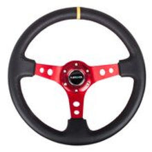 Load image into Gallery viewer, NRG Reinforced Steering Wheel (350mm / 3in. Deep) Blk Leather w/Red Spokes &amp; Sgl Yellow Center Mark - Black Ops Auto Works