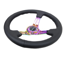 Load image into Gallery viewer, NRG Reinforced Steering Wheel (350mm / 3in. Deep) Blk Leather/Blk Stitch w/Neochrome Slits - Black Ops Auto Works