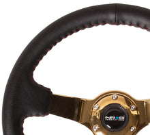 Load image into Gallery viewer, NRG Reinforced Steering Wheel (350mm / 3in. Deep) Blk Leather/Red BBall Stitch w/4mm Gold Spokes - Black Ops Auto Works