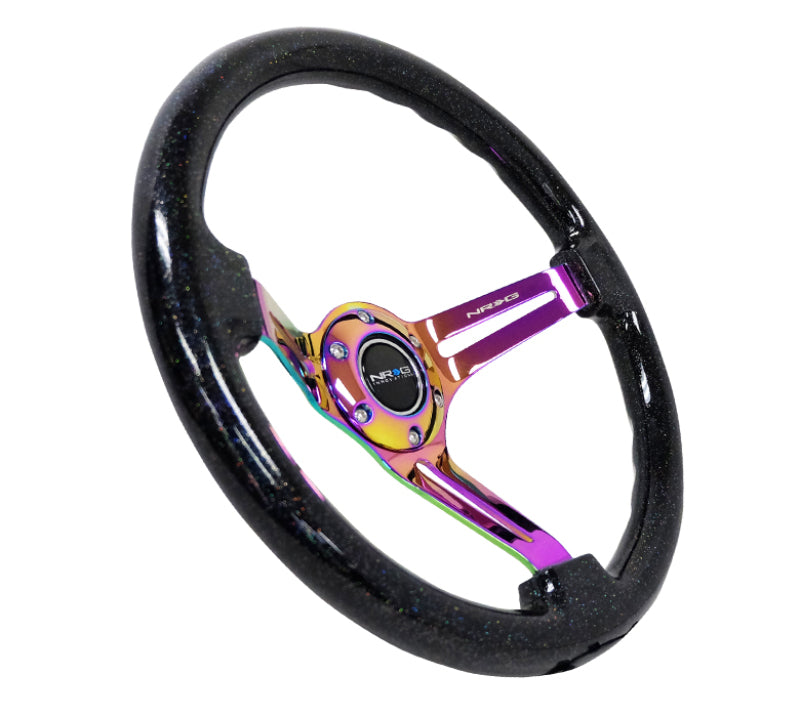 NRG Reinforced Steering Wheel (350mm / 3in. Deep) Blk Multi Color Flake w/ Neochrome Center Mark - Black Ops Auto Works