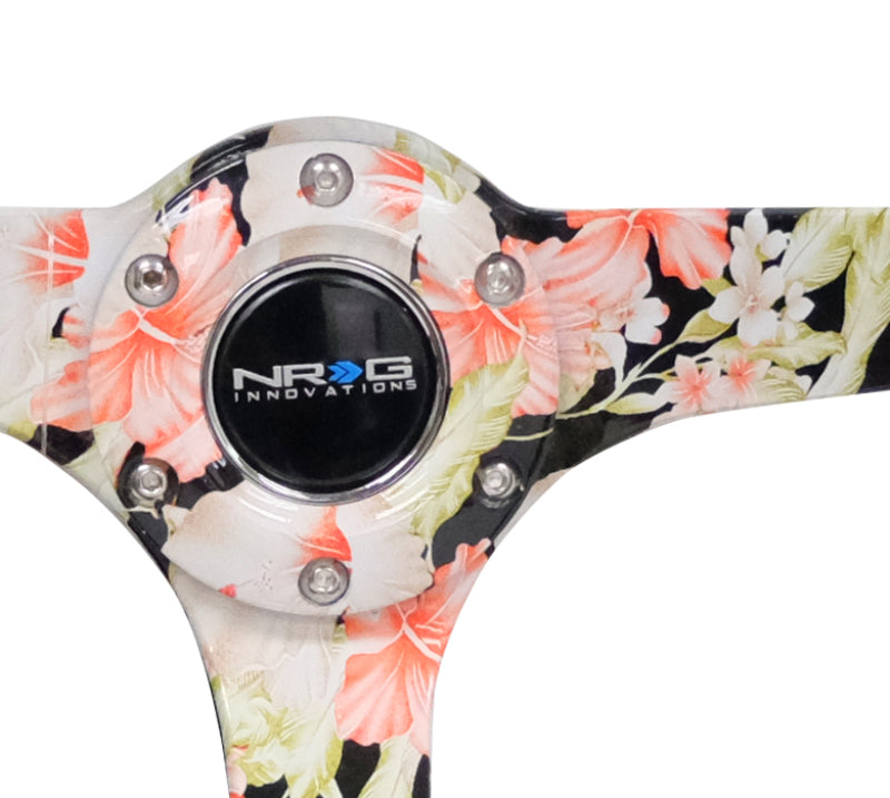 NRG Reinforced Steering Wheel (350mm / 3in. Deep) Blk Suede Floral Dipped w/ Blk Baseball Stitch - Black Ops Auto Works
