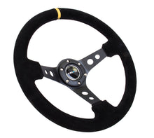 Load image into Gallery viewer, NRG Reinforced Steering Wheel (350mm / 3in. Deep) Blk Suede w/Circle Cut Spokes &amp; Single Yellow CM - Black Ops Auto Works