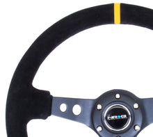 Load image into Gallery viewer, NRG Reinforced Steering Wheel (350mm / 3in. Deep) Blk Suede w/Circle Cut Spokes &amp; Single Yellow CM - Black Ops Auto Works