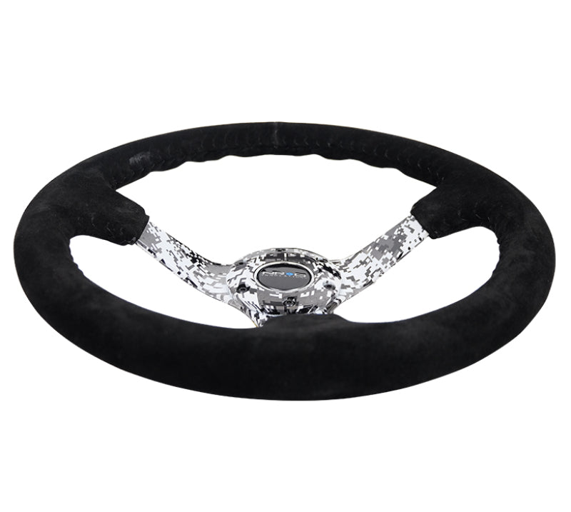 NRG Reinforced Steering Wheel (350mm / 3in. Deep) Blk Suede w/Hydrodipped Digi-Camo Spokes - Black Ops Auto Works