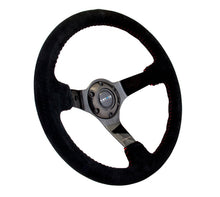 Load image into Gallery viewer, NRG Reinforced Steering Wheel (350mm / 3in. Deep) Blk Suede w/Red BBall Stitch &amp; Black 3-Spoke - Black Ops Auto Works