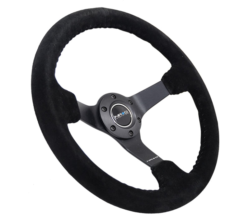 NRG Reinforced Steering Wheel (350mm / 3in. Deep) Blk Suede/Blk Bball Stitch w/5mm Matte Black Spoke - Black Ops Auto Works