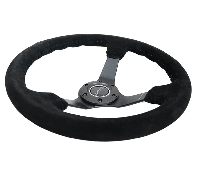 NRG Reinforced Steering Wheel (350mm / 3in. Deep) Blk Suede/Blk Bball Stitch w/5mm Matte Black Spoke - Black Ops Auto Works