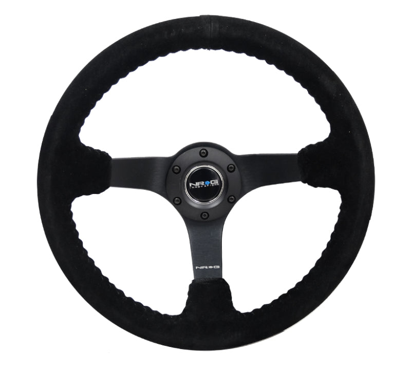 NRG Reinforced Steering Wheel (350mm / 3in. Deep) Blk Suede/Blk Bball Stitch w/5mm Matte Black Spoke - Black Ops Auto Works