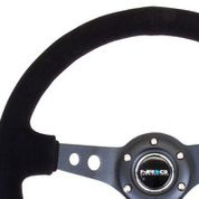 Load image into Gallery viewer, NRG Reinforced Steering Wheel (350mm / 3in. Deep) Blk Suede/Blk Stitch w/Black Circle Cutout Spokes - Black Ops Auto Works