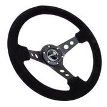 Load image into Gallery viewer, NRG Reinforced Steering Wheel (350mm / 3in. Deep) Blk Suede/Blk Stitch w/Black Circle Cutout Spokes - Black Ops Auto Works