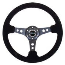 Load image into Gallery viewer, NRG Reinforced Steering Wheel (350mm / 3in. Deep) Blk Suede/Blk Stitch w/Black Circle Cutout Spokes - Black Ops Auto Works
