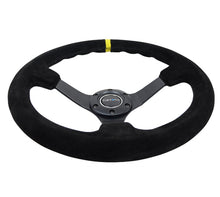 Load image into Gallery viewer, NRG Reinforced Steering Wheel (350mm / 3in. Deep) Blk Suede/X-Stitch w/5mm Blk Spoke &amp; Yellow CM - Black Ops Auto Works