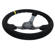 Load image into Gallery viewer, NRG Reinforced Steering Wheel (350mm / 3in. Deep) Blk Suede/X-Stitch w/5mm Blk Spoke &amp; Yellow CM - Black Ops Auto Works