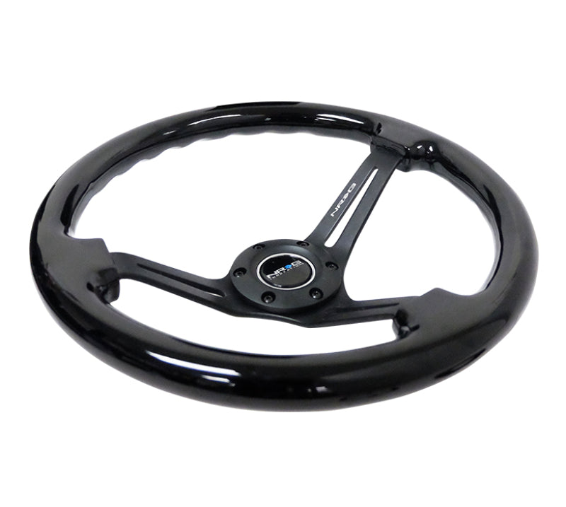 NRG Reinforced Steering Wheel (350mm / 3in. Deep) Blk Wood w/Blk Matte Spoke/Black Center Mark - Black Ops Auto Works
