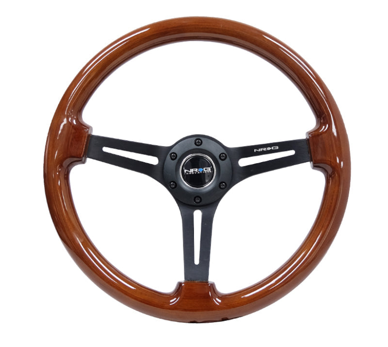NRG Reinforced Steering Wheel (350mm / 3in. Deep) Brown Wood w/Blk Matte Spoke/Black Center Mark - Black Ops Auto Works