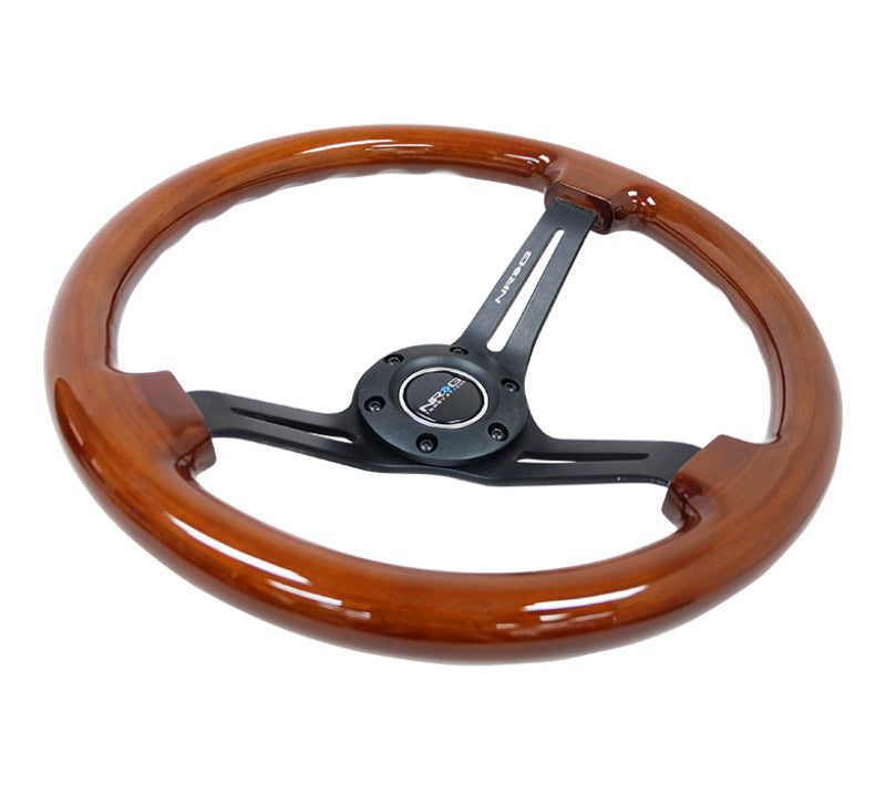 NRG Reinforced Steering Wheel (350mm / 3in. Deep) Brown Wood w/Blk Matte Spoke/Black Center Mark - Black Ops Auto Works