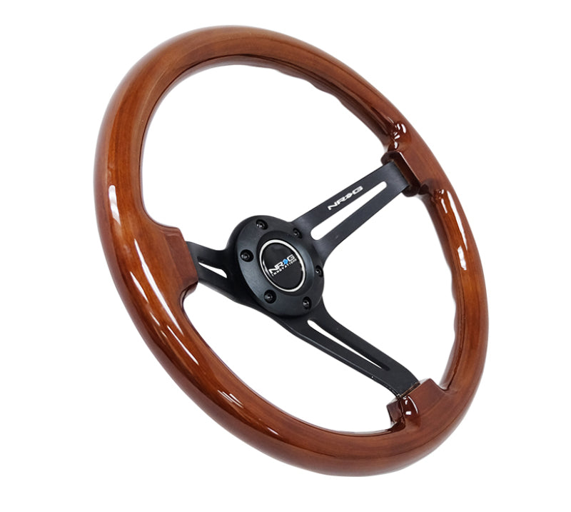 NRG Reinforced Steering Wheel (350mm / 3in. Deep) Brown Wood w/Blk Matte Spoke/Black Center Mark - Black Ops Auto Works