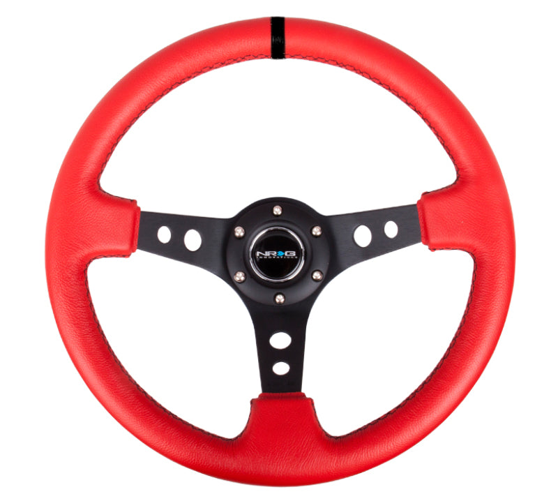 NRG Reinforced Steering Wheel (350mm / 3in. Deep) Red Suede w/Blk Circle Cutout Spokes - Black Ops Auto Works