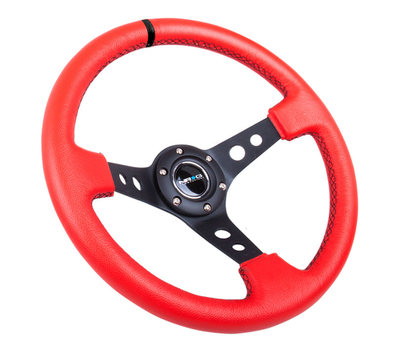 NRG Reinforced Steering Wheel (350mm / 3in. Deep) Red Suede w/Blk Circle Cutout Spokes - Black Ops Auto Works