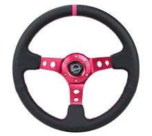 Load image into Gallery viewer, NRG Reinforced Steering Wheel (350mm/3in. Deep) Black Leather/ Fushia Center Mark/ Fushia Stitching - Black Ops Auto Works