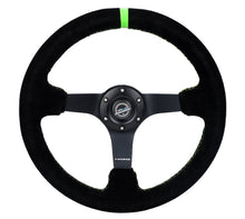 Load image into Gallery viewer, NRG Reinforced Steering Wheel 350mm/3in. Deep Blk Suede/ Neon Green Stitch w/5mm Matte Black Spoke - Black Ops Auto Works