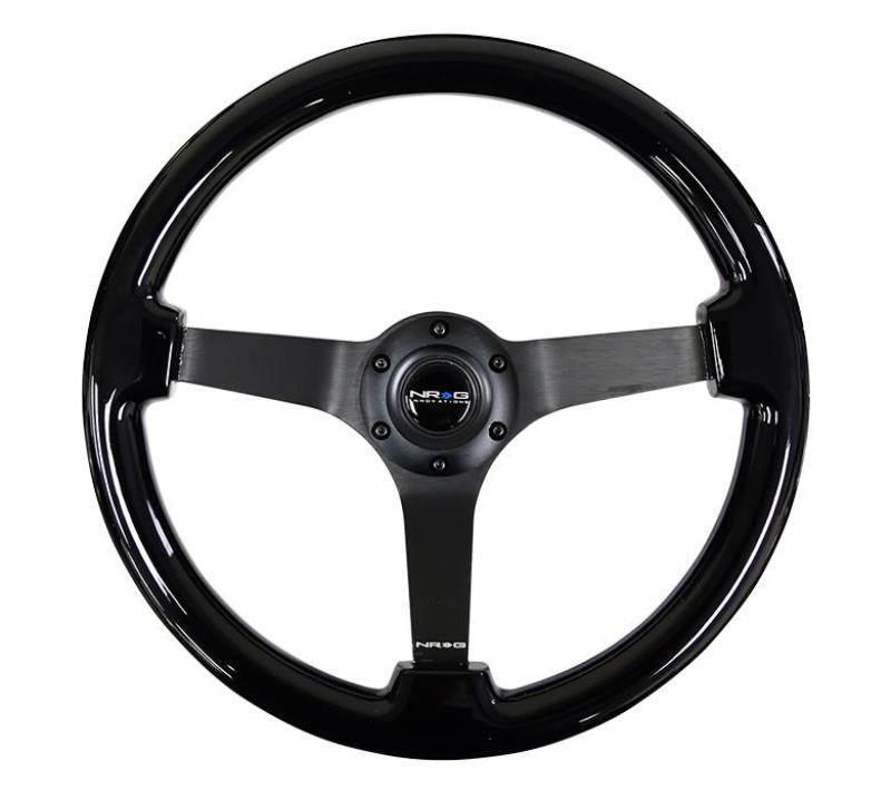 NRG Reinforced Steering Wheel Classic Wood Grain (350mm / 3in. Deep) Matte Black Solid 3-Spoke - Black Ops Auto Works
