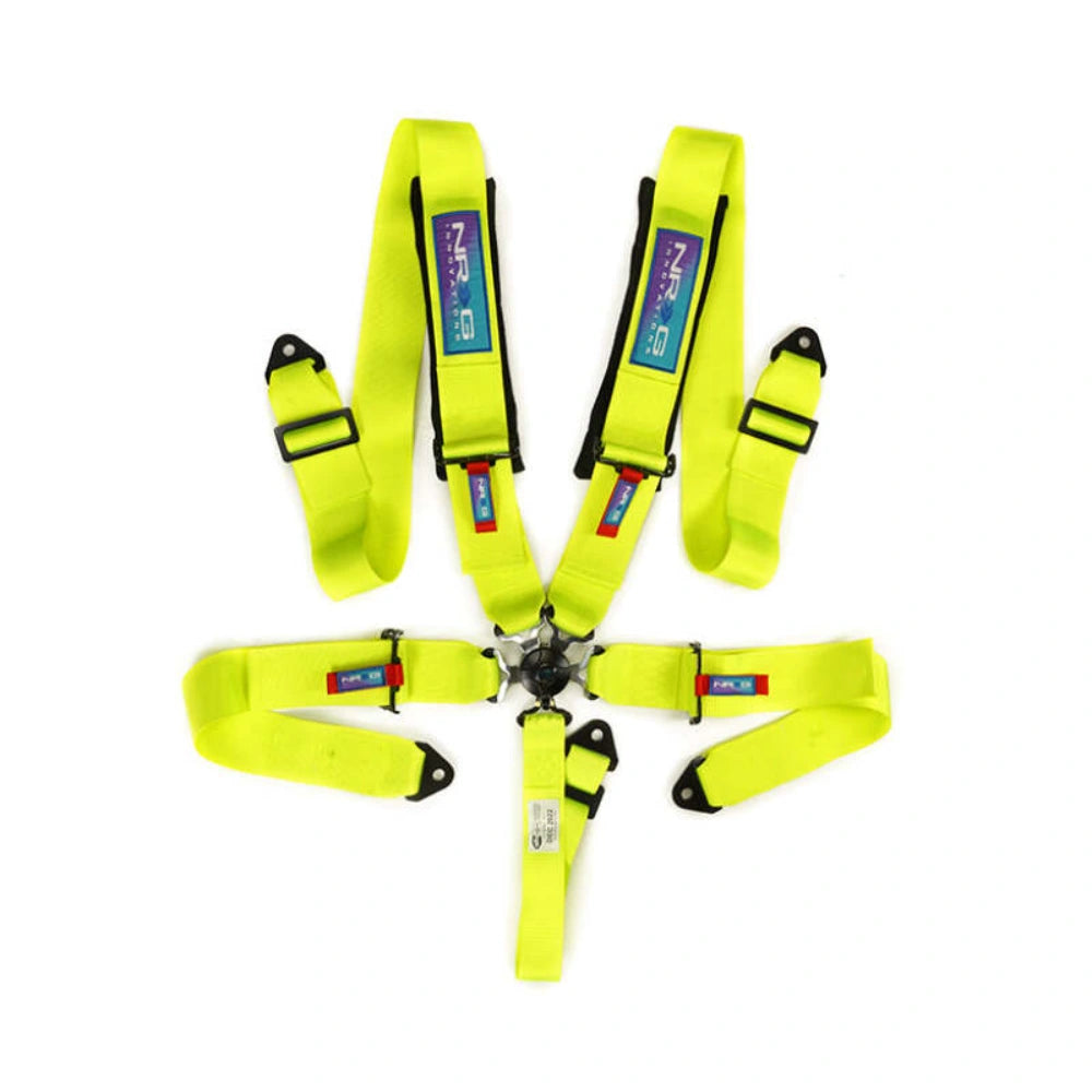 NRG SFI 16.1 5Pt 3 Inch Seat Belt Harness with Pads / Cam Lock - Neon Green - NRG SBH-B6PCNG