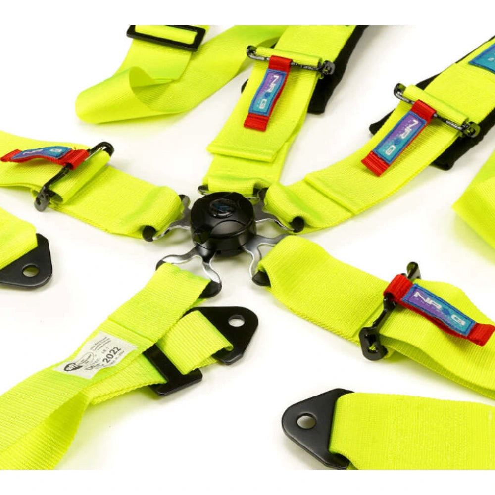 NRG SFI 16.1 5Pt 3 Inch Seat Belt Harness with Pads / Cam Lock - Neon Green - NRG SBH-B6PCNG