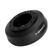 Load image into Gallery viewer, Black anodized NRG SRK-145H short hub adapter at an angle showing two rings of wheel mounting holes