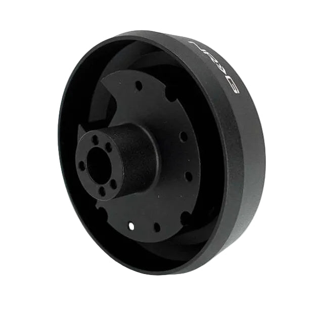 Rear three quarter view of the NRG SRK-145H short hub adapter showing the hollow body and splined shaft bore