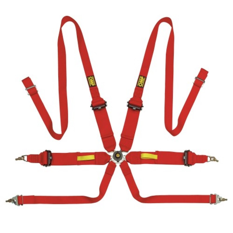 OMP Tecnica 3/2 Safety Harness - Red-Seat Belts & Harnesses-OMP-8027280878701-