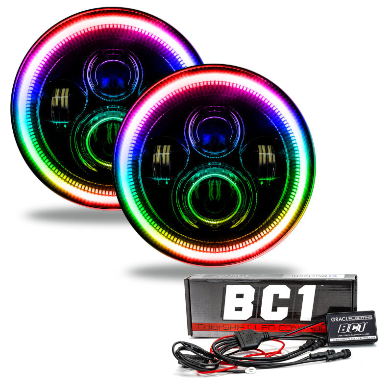 Oracle 7in High Powered LED Headlights - Black Bezel - ColorSHIFT - BC1 - Black Ops Auto Works