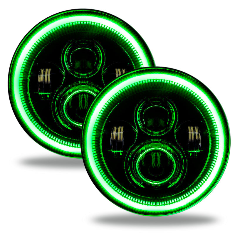 Oracle 7in High Powered LED Headlights - Black Bezel - Green - Black Ops Auto Works
