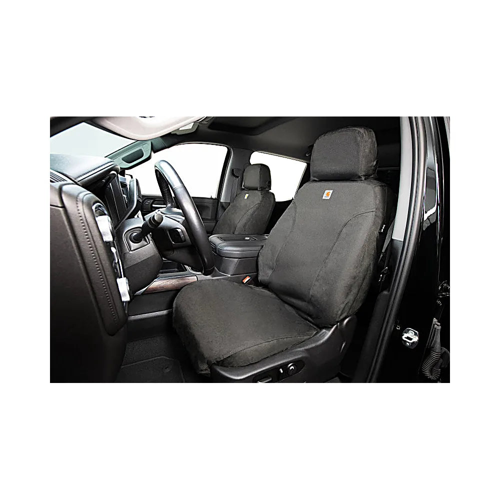 Covercraft Carhartt Super Dux SeatSaver gravel second row cover installed in 19-25 Ford Super Duty crew cab