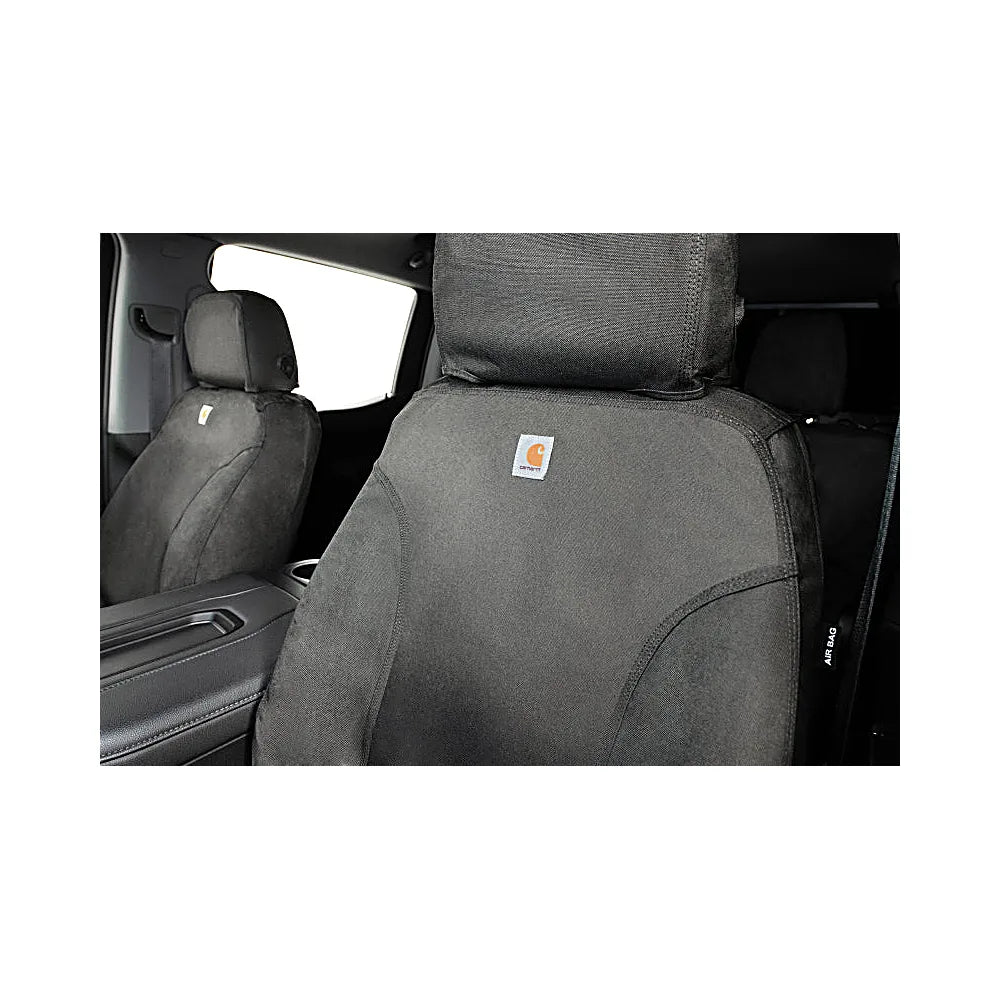 Covercraft Carhartt Super Dux SeatSaver gravel rear bench installed view in Ford F-250 F-350 crew cab