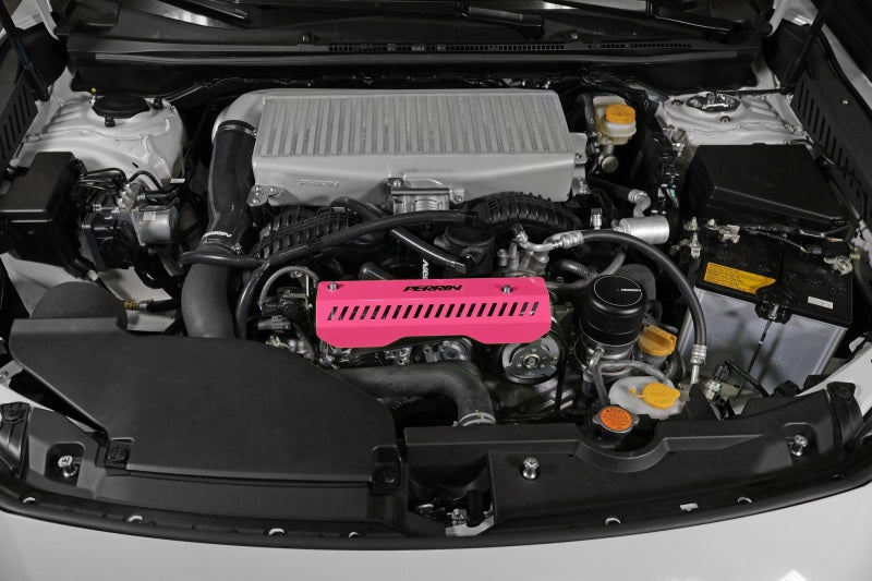 Perrin 22-23 Subaru WRX Pulley Cover (Short Version - Works w/AOS System) - Hyper Pink-Engine Covers-Perrin Performance-PSP-ENG-154HP-