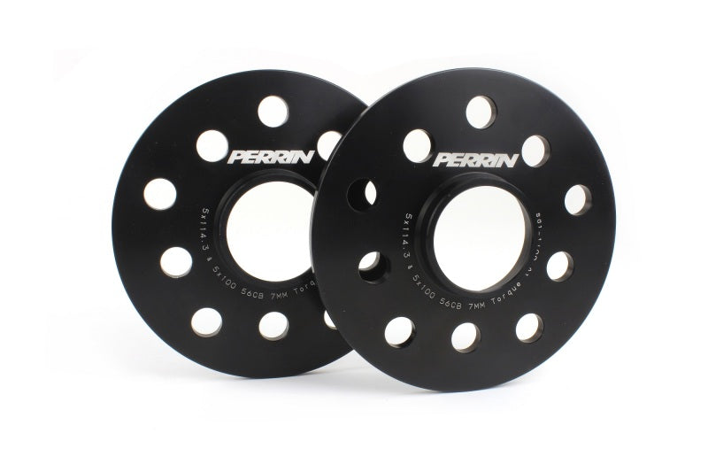 Perrin Subaru 5x114.3/5x100 7mm Slip-On Wheel Spacers - w/ 56mm Hubs/Qty 10 Studs - Perrin Performance PSP-WHL-107BK