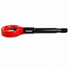 Load image into Gallery viewer, Top view of the assembled PERRIN PSP-BDY-238RD red tow hook and black mounting shaft.
